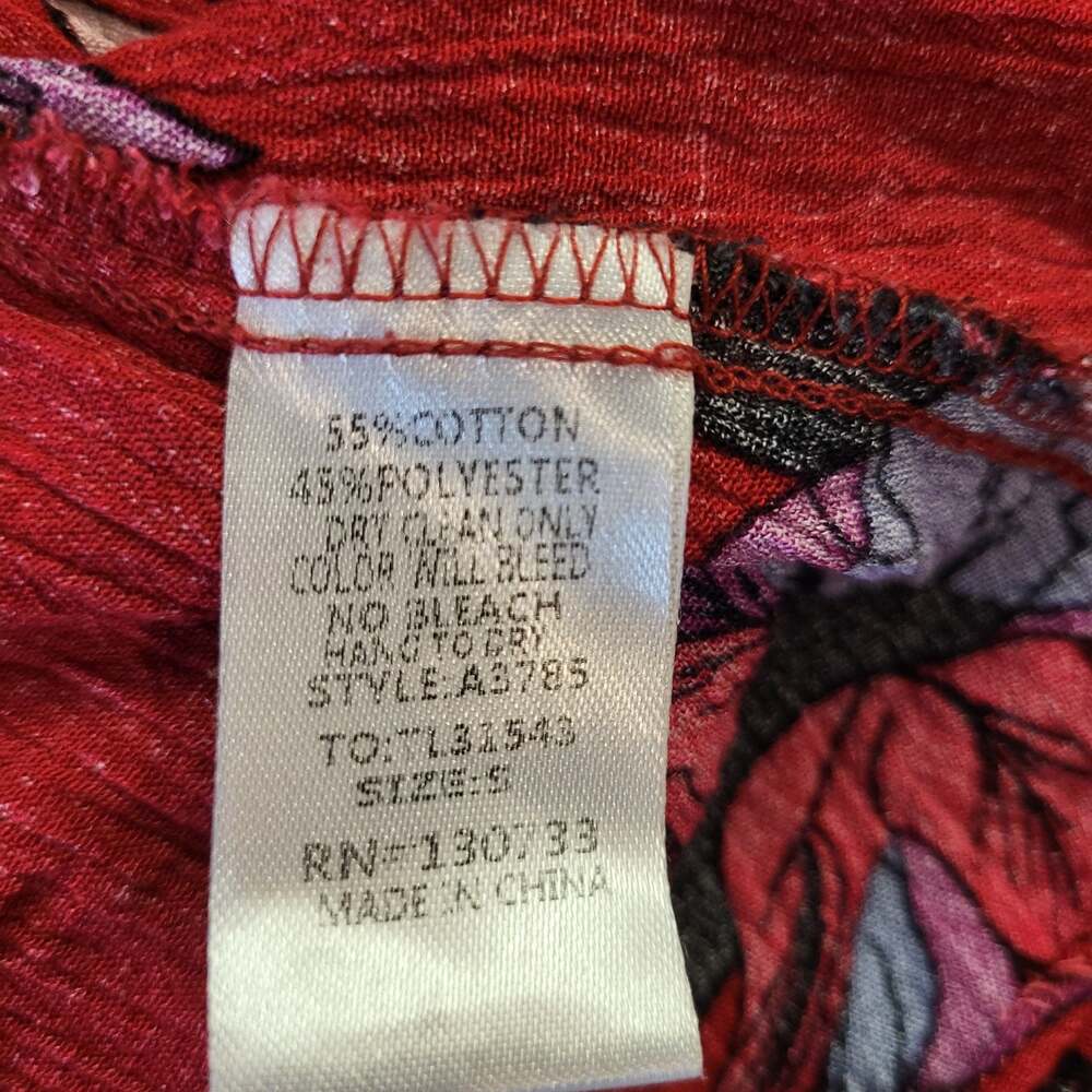 Umgee Boho Whimsy Red Floral Long Sleeve Keyhole Back Tunic Dress Size S - Picture 4 of 4
